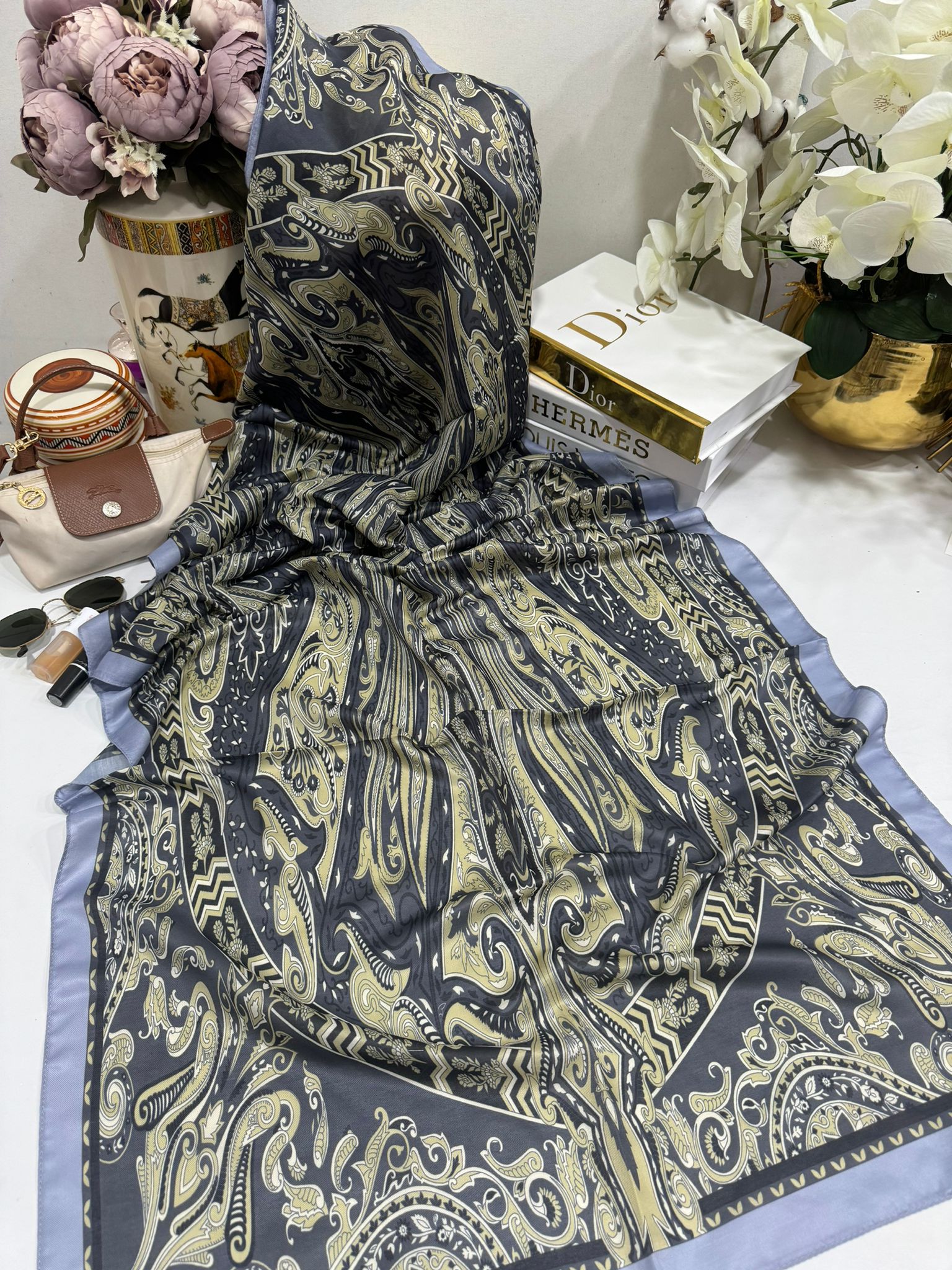 Etro Pamuk İpek Şal 52340 - Antrasit - Organic ScarfsOrganic Scarfs