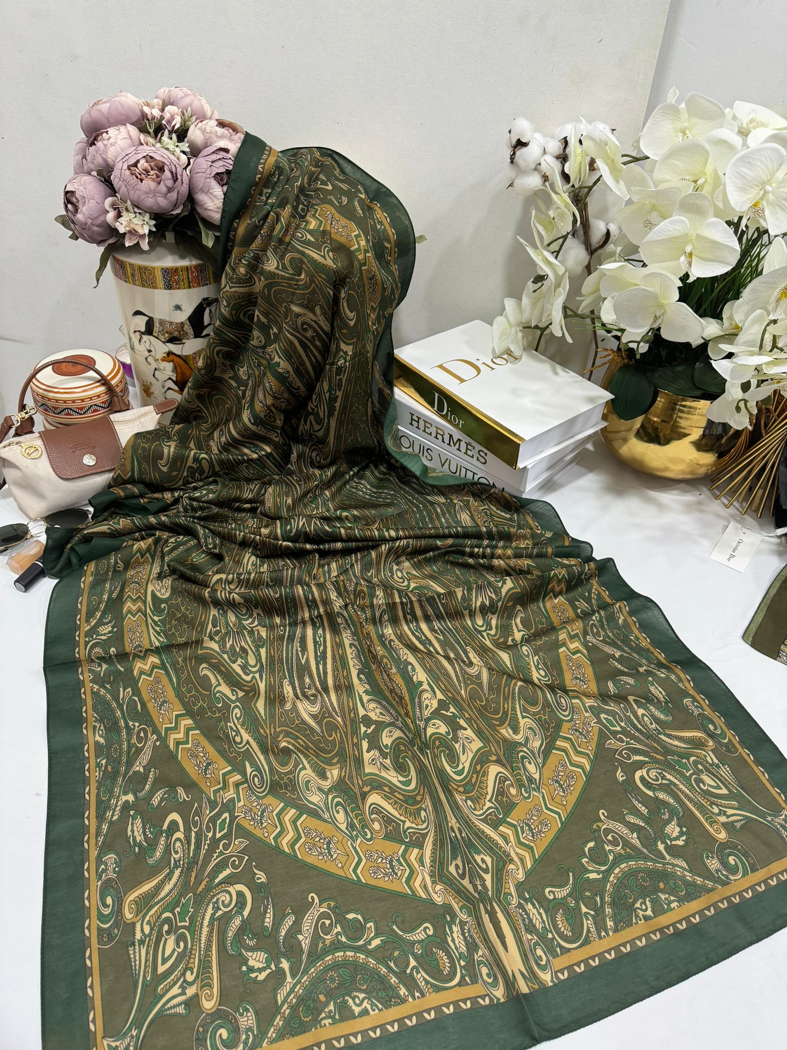 Etro Pamuk İpek Şal 52340 - Asker Yeşili - Organic ScarfsOrganic Scarfs