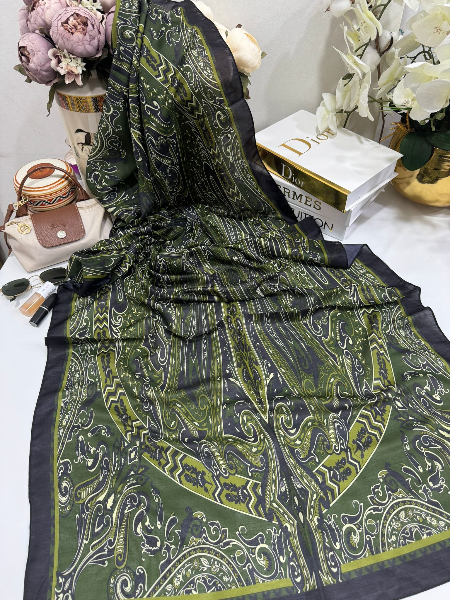 Etro Pamuk İpek Şal 52340 - Haki - Organic ScarfsOrganic Scarfs