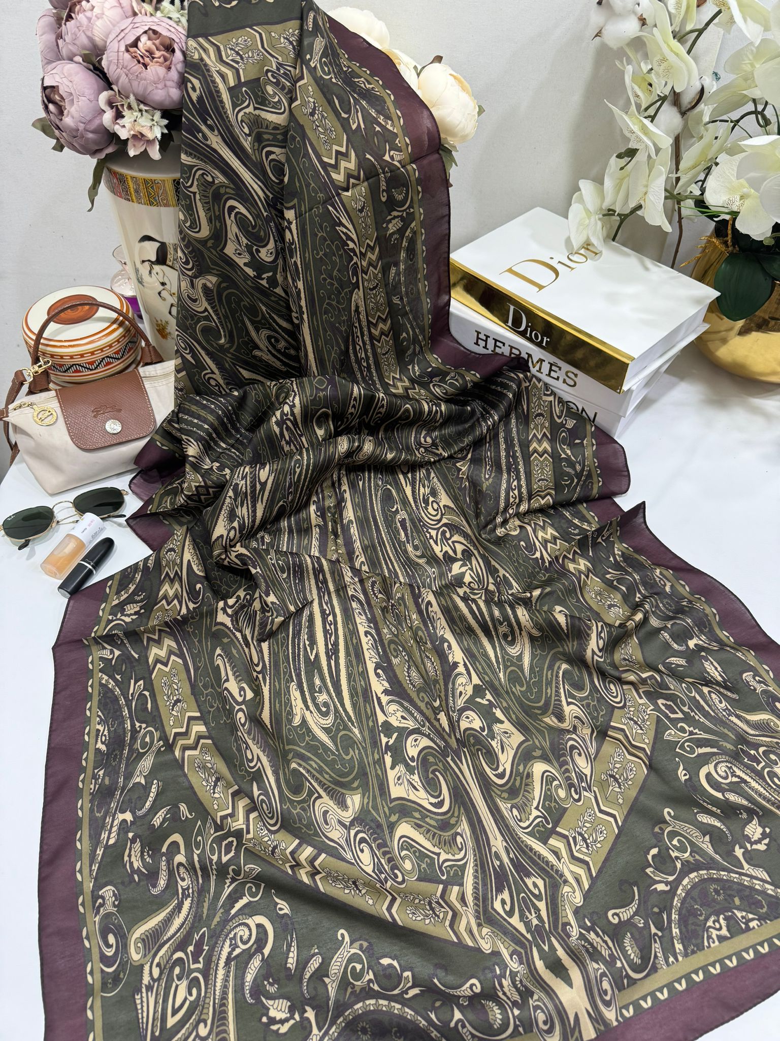 Etro Pamuk İpek Şal 52340 - Kahve - Organic ScarfsOrganic Scarfs