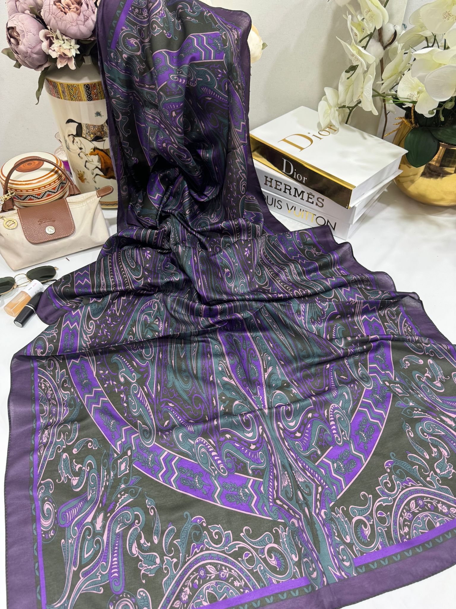 Etro Pamuk İpek Şal 52340 - Mürdüm - Organic ScarfsOrganic Scarfs
