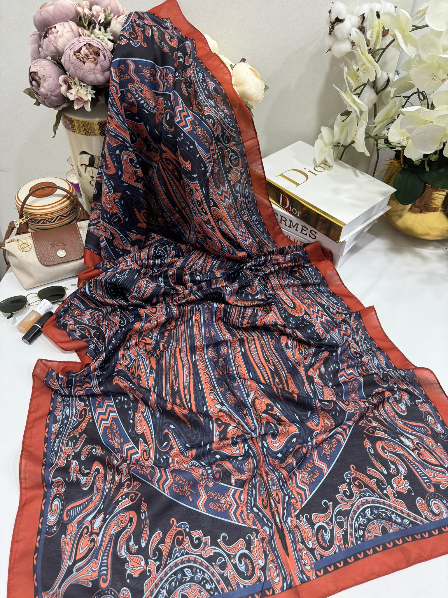 Etro Pamuk İpek Şal 52340 - Turuncu - Organic ScarfsOrganic Scarfs