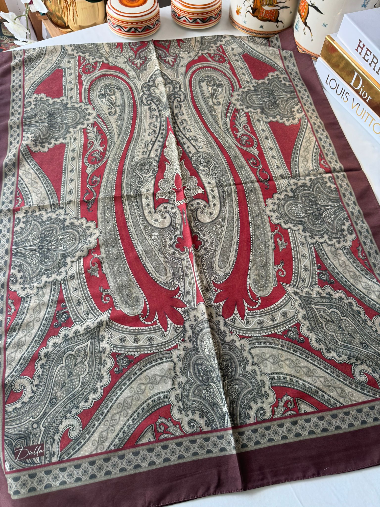 Etro Pamuk İpek Şal - 987654 BORDO/KIRMIZI - Organic ScarfsOrganic Scarfs