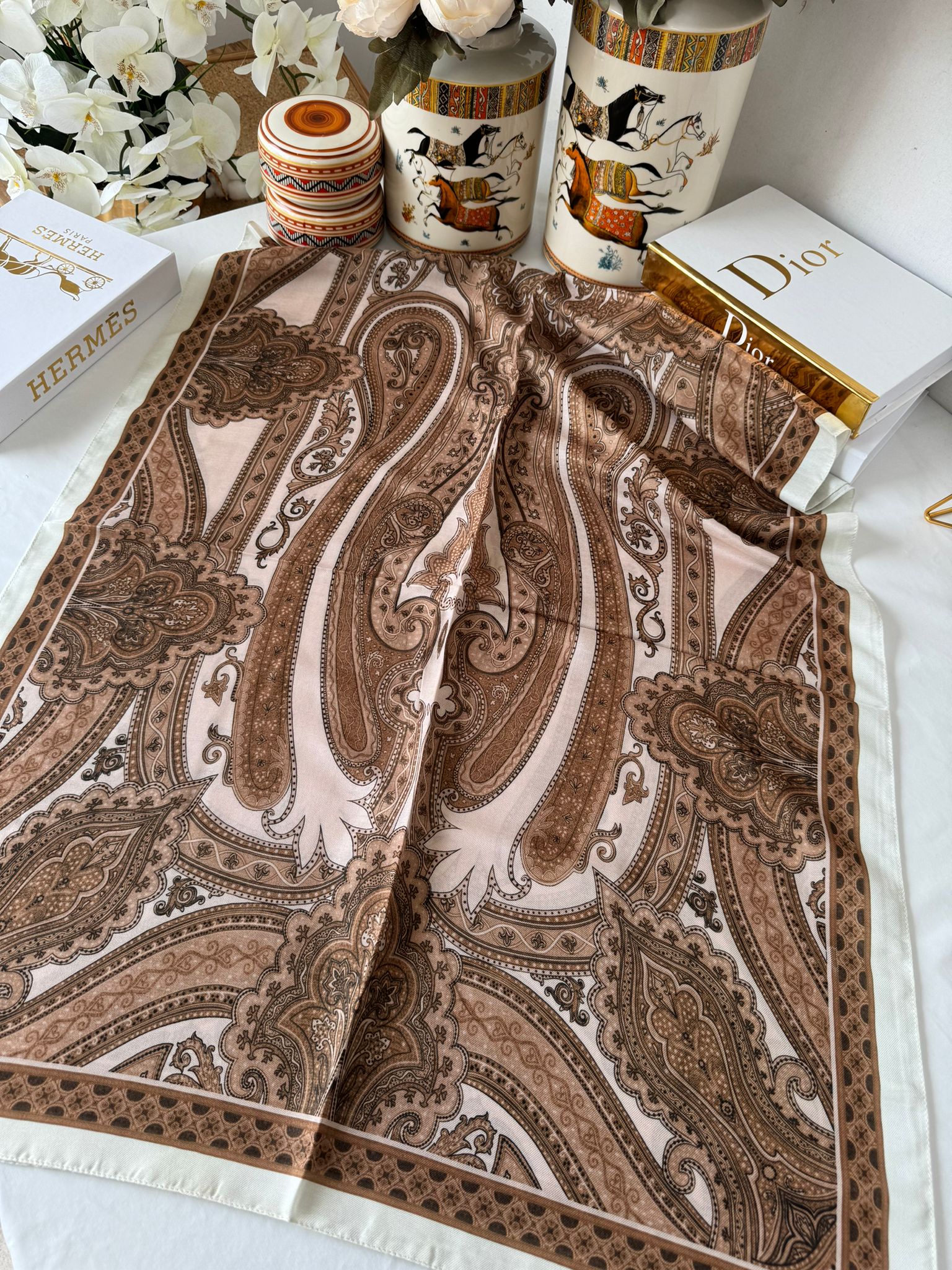 Etro Pamuk İpek Şal - 987654 KARAMEL/EKRU - Organic ScarfsOrganic Scarfs