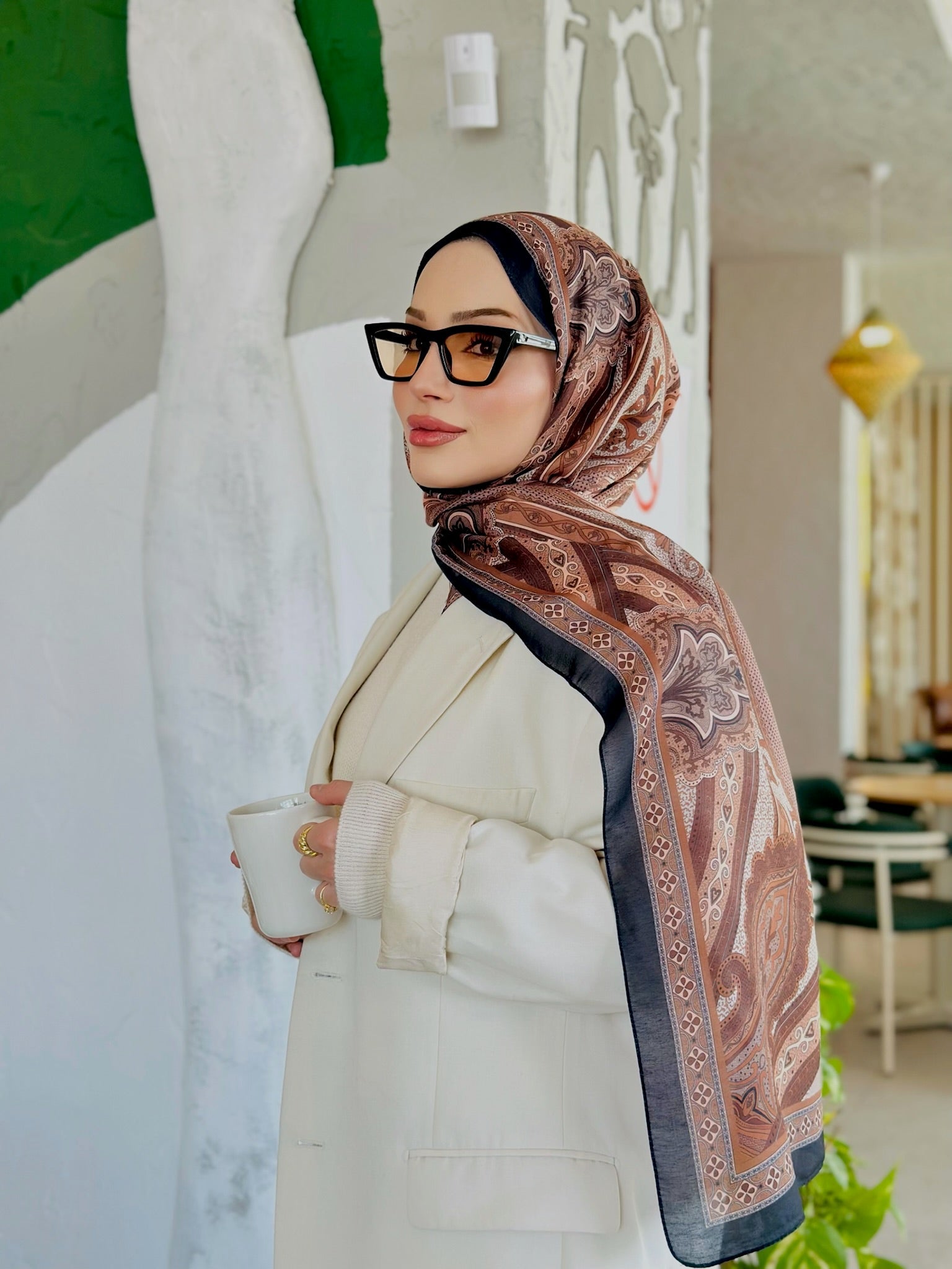 Etro Pamuk İpek Şal - 987654 Karamel/Siyah - Organic ScarfsOrganic Scarfs