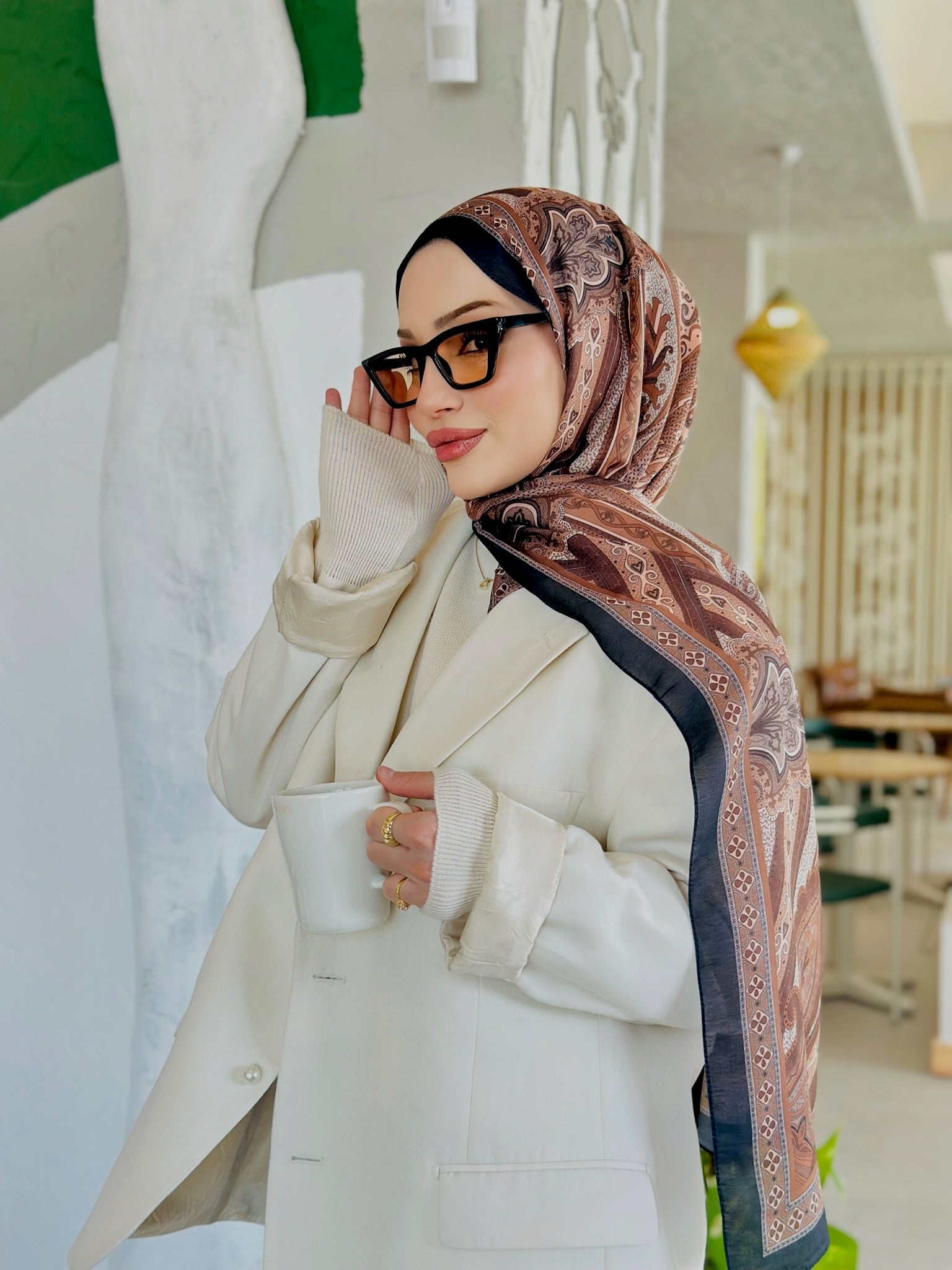 Etro Pamuk İpek Şal - 987654 Karamel/Siyah - Organic ScarfsOrganic Scarfs