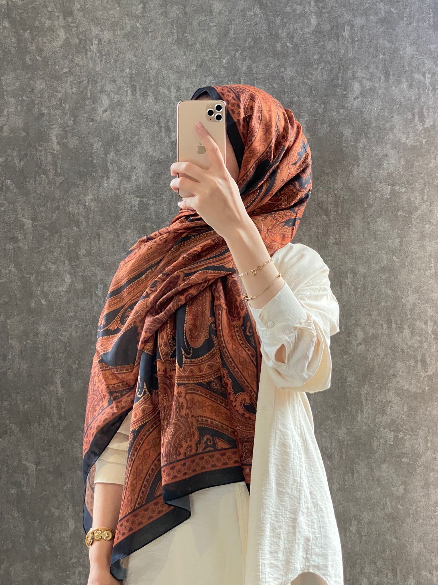 Etro Pamuk İpek Şal - 987654 KİREMİT/SİYAH - Organic ScarfsOrganic Scarfs