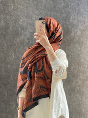 Etro Pamuk İpek Şal - 987654 KİREMİT/SİYAH - Organic ScarfsOrganic Scarfs