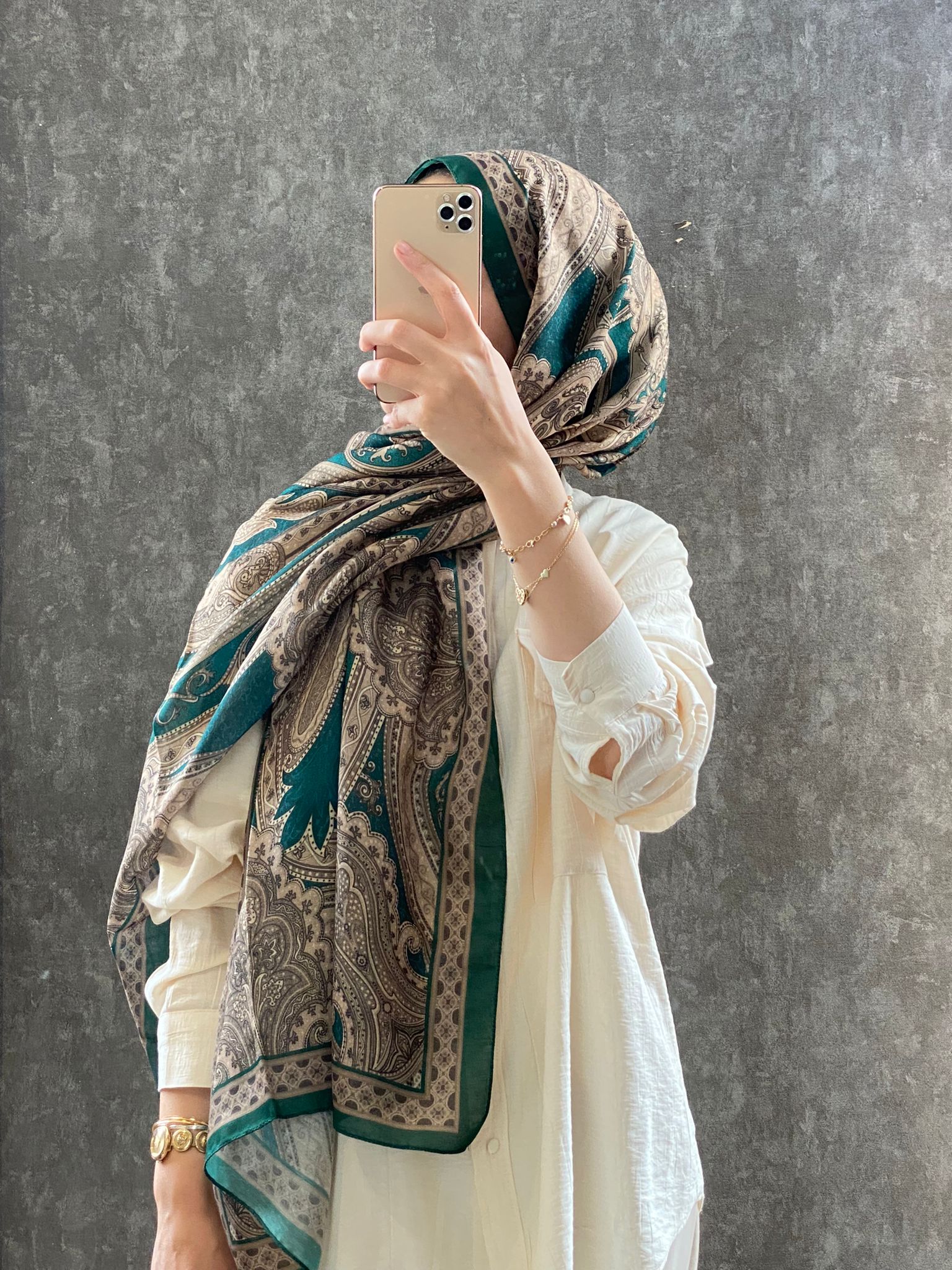Etro Pamuk İpek Şal 987654 / KOYU YEŞİL/VİZON - Organic ScarfsOrganic Scarfs