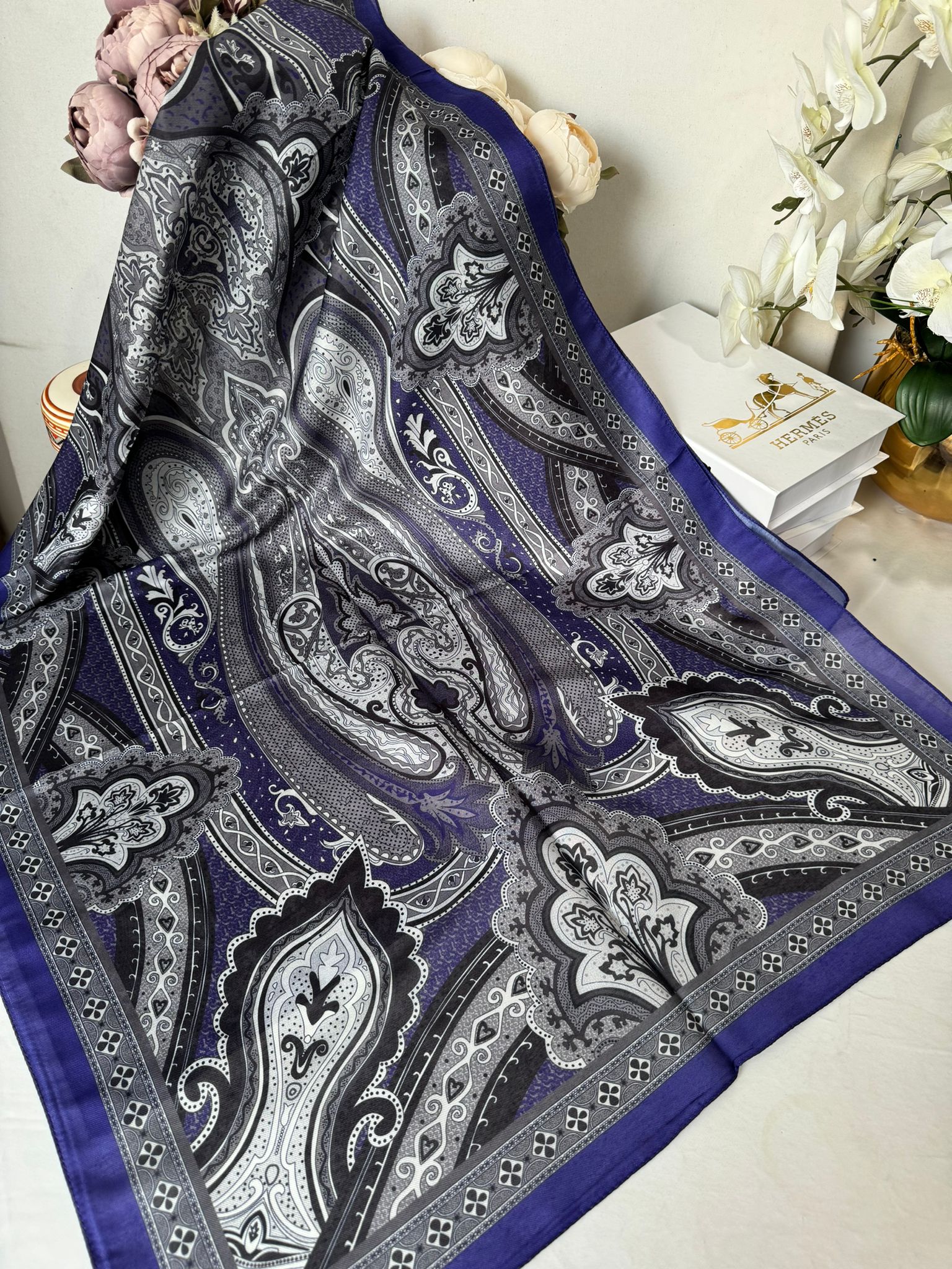 Etro Pamuk İpek Şal - 987654 Morcivert - Organic ScarfsOrganic Scarfs