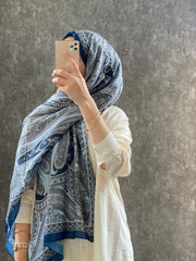 Etro Pamuk İpek Şal - 987654 SAKS/GRİ - Organic ScarfsOrganic Scarfs