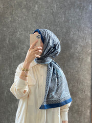 Etro Pamuk İpek Şal - 987654 SAKS/GRİ - Organic ScarfsOrganic Scarfs