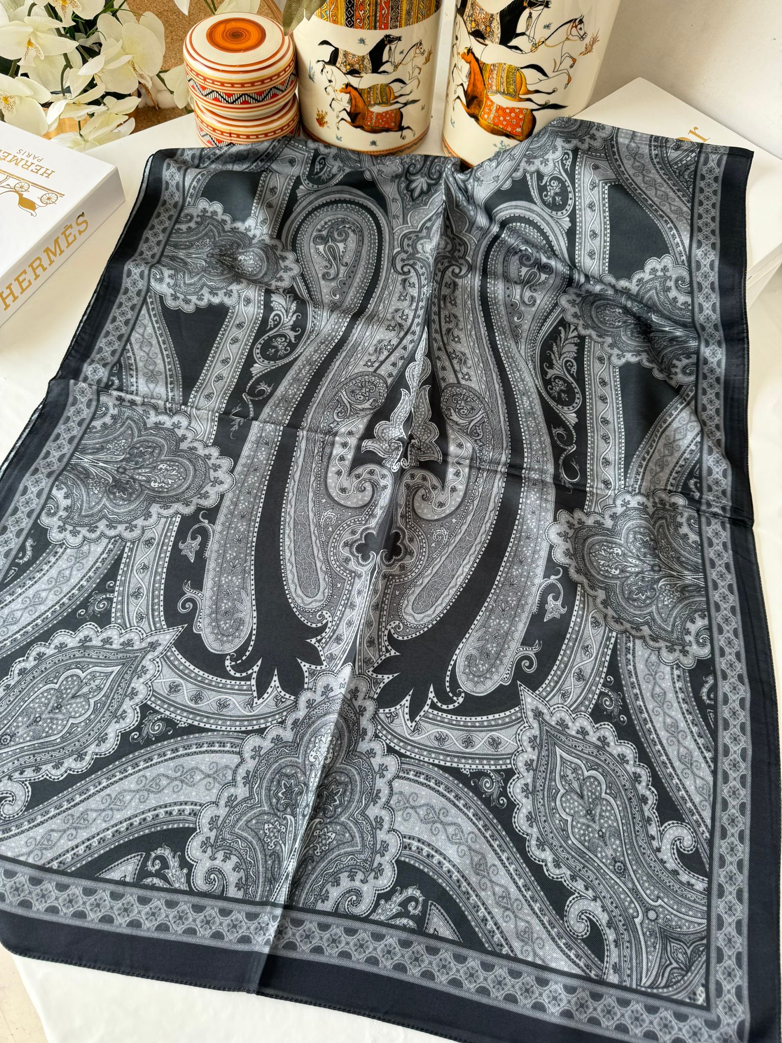 Etro Pamuk İpek Şal - 987654 SİYAH/BEYAZ - Organic ScarfsOrganic Scarfs