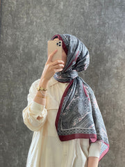 Etro Pamuk İpek Şal - 987654 VİŞNE/GRİ - Organic ScarfsOrganic Scarfs