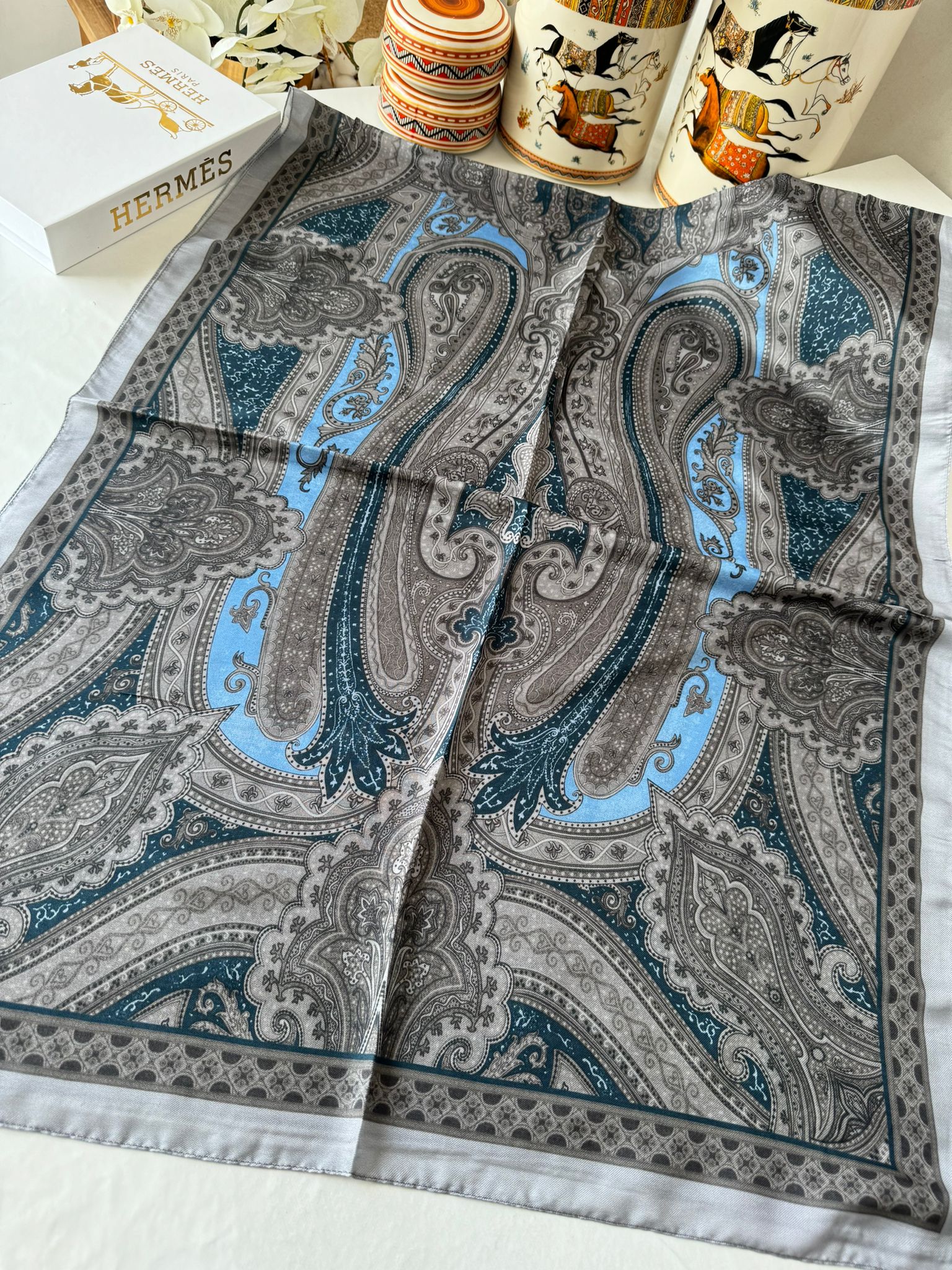 Etro Pamuk İpek Şal - 987654 VİZON/MAVİ - Organic ScarfsOrganic Scarfs