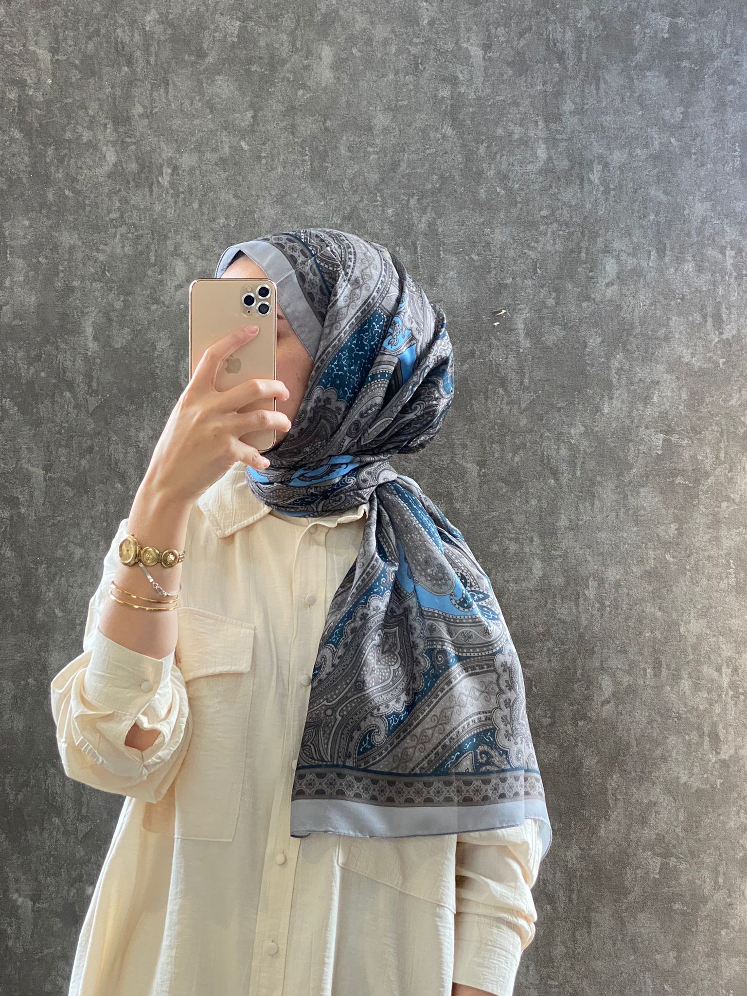 Etro Pamuk İpek Şal - 987654 VİZON/MAVİ - Organic ScarfsOrganic Scarfs