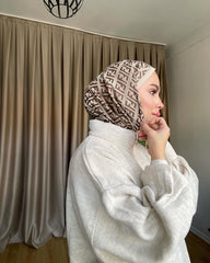 F Desenli İpek Kaşmir Çift Taraflı Şal 78001 - Kahve - Organic ScarfsOrganic Scarfs