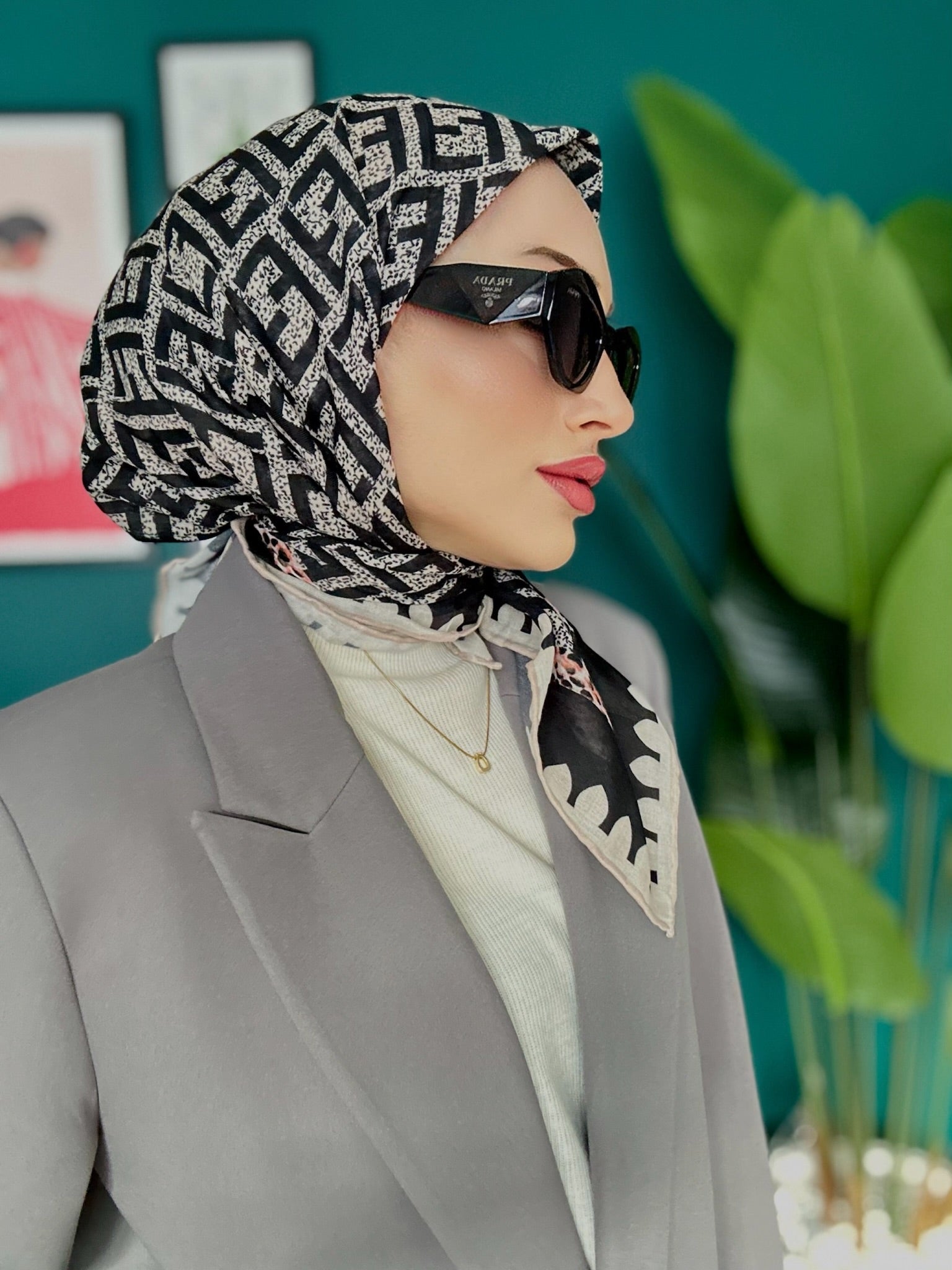 Fendi Bahar Esintisi Pamuk Keten Eşarp - Siyah/Bej - Organic ScarfsOrganic Scarfs