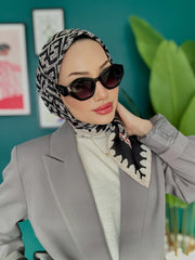 Fendi Bahar Esintisi Pamuk Keten Eşarp - Siyah/Bej - Organic ScarfsOrganic Scarfs