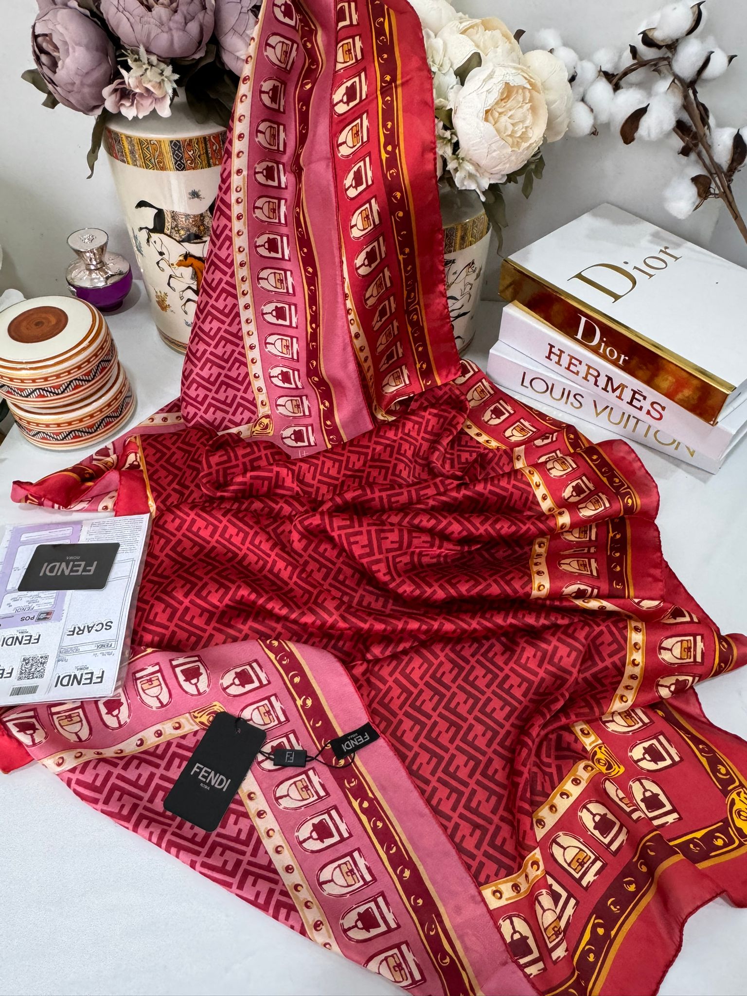 Fendi Çift Taraflı Vual İpek Şal 11143 - Bordo - Organic ScarfsOrganic Scarfs