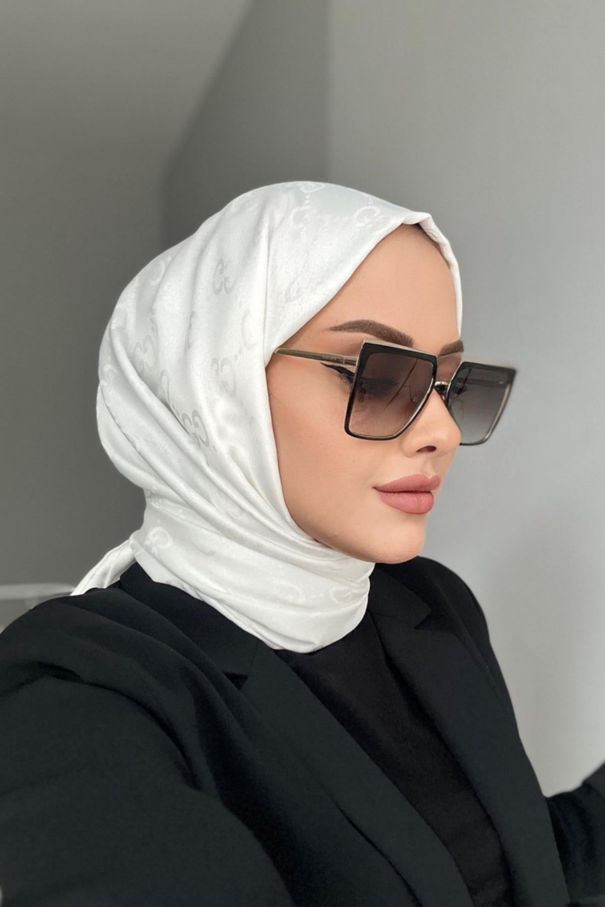 G Desenli İpek Kaşmir Çift Taraflı Şal - Ekru - Organic ScarfsOrganic Scarfs