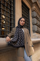 G Desenli İpek Kaşmir Çift Taraflı Şal - Gri - siyah - Organic ScarfsOrganic Scarfs
