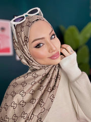 G Desenli İpek Kaşmir Çift Taraflı Şal - Kahve - Organic ScarfsOrganic Scarfs
