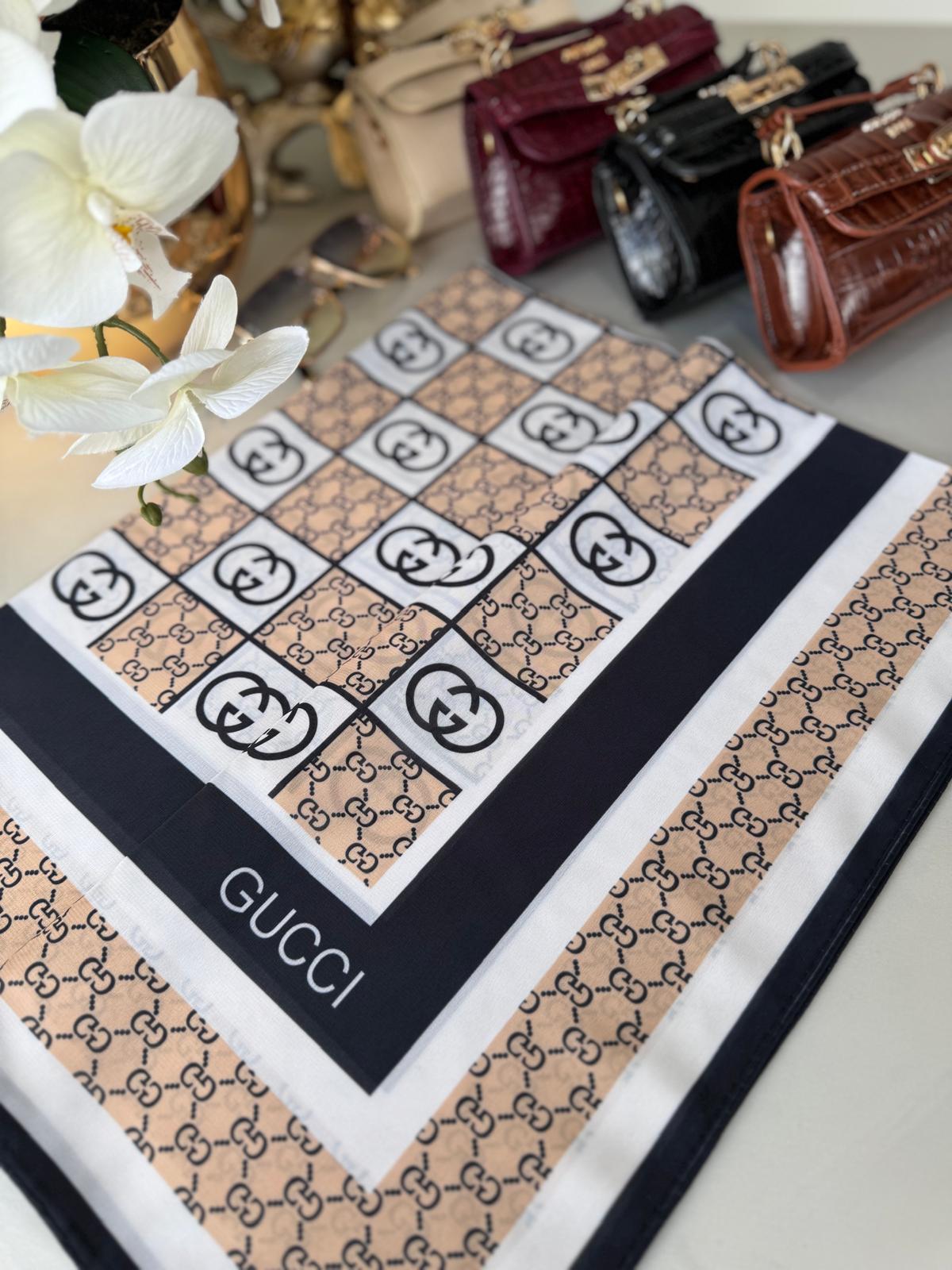 Gucci Krep İpek Eşarp 44125 - Krem - Organic ScarfsOrganic Scarfs