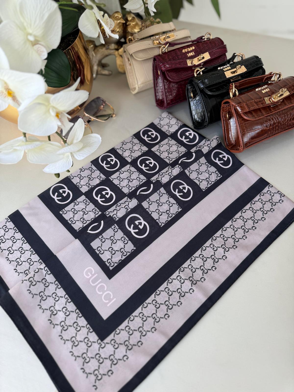 Gucci Krep İpek Eşarp 44125 - Lacivert/Pudra - Organic ScarfsOrganic Scarfs