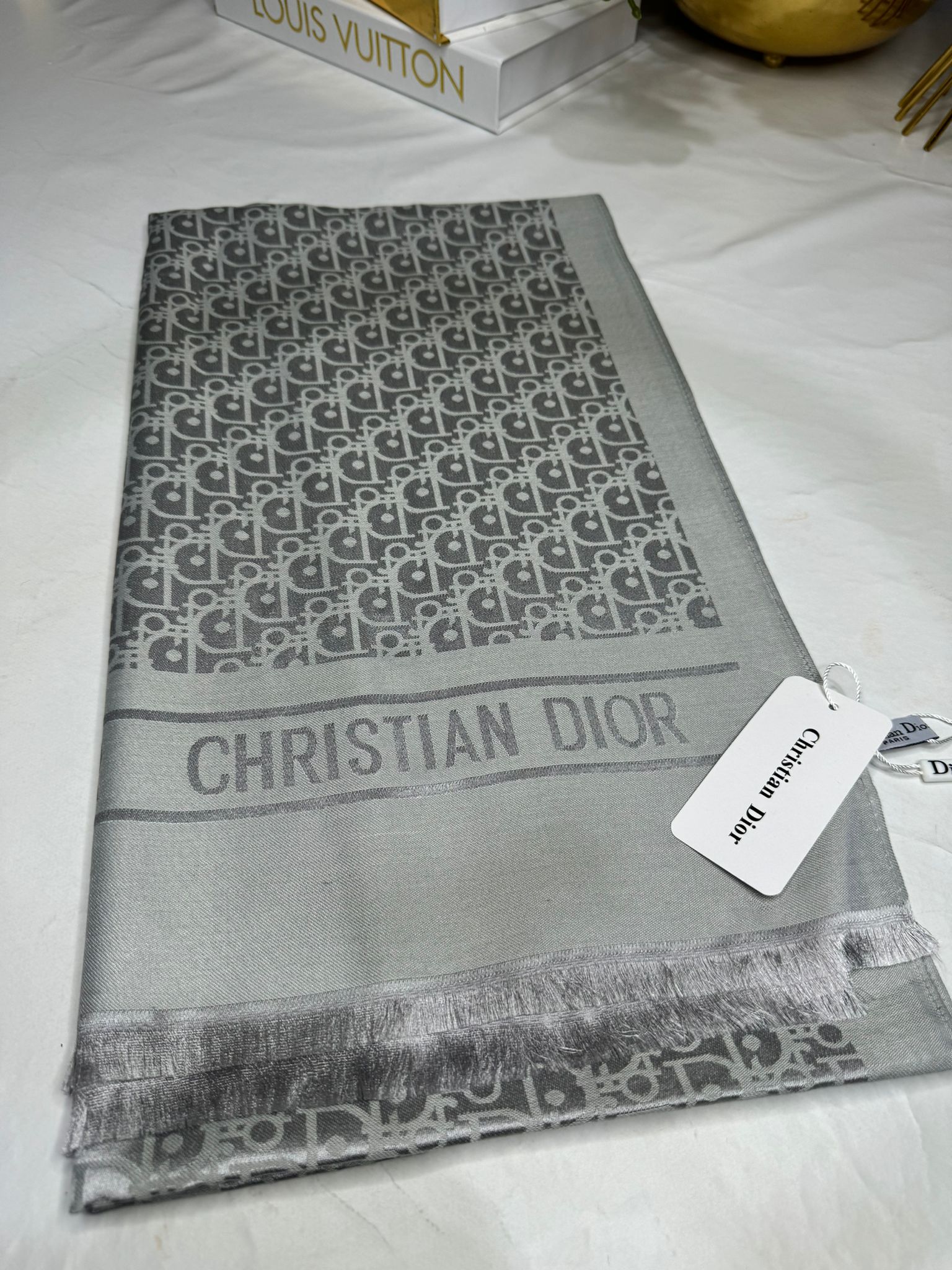 İthal Dior Kaşmir İpek Şal 49103 - Gümüş - Organic ScarfsOrganic Scarfs