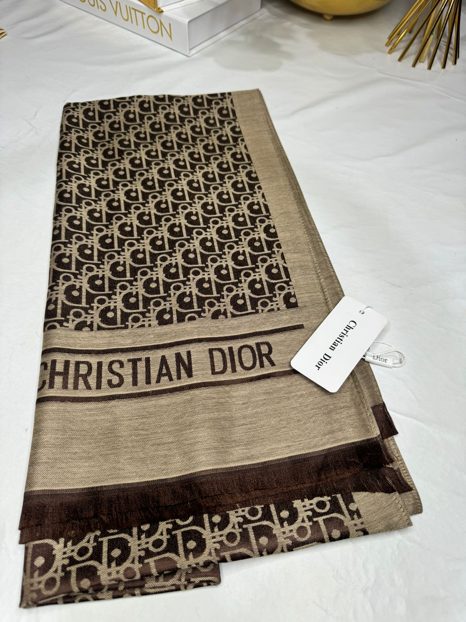İthal Dior Kaşmir İpek Şal 49103 - Kahve - Organic ScarfsOrganic Scarfs