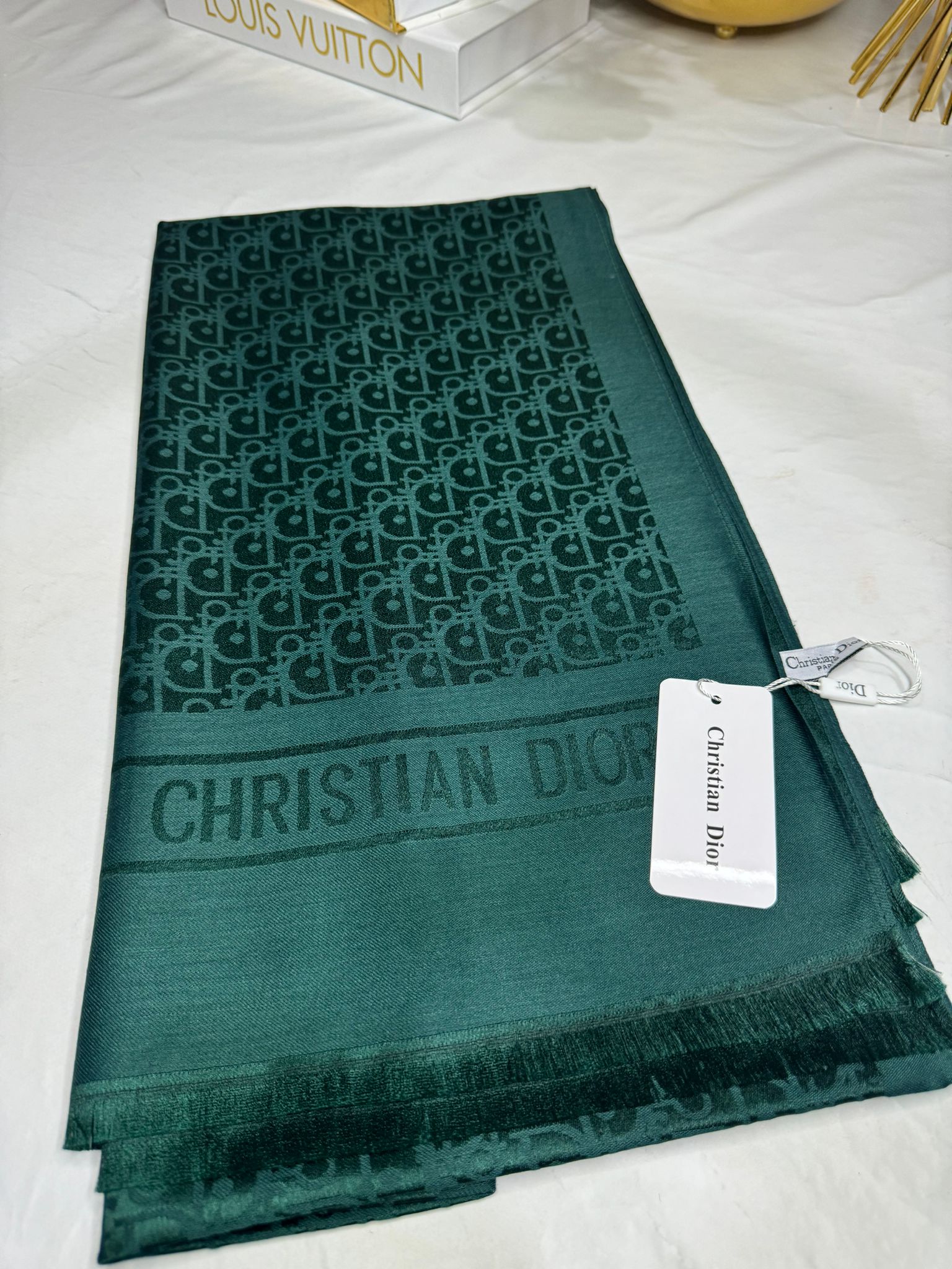 İthal Dior Kaşmir İpek Şal 49103 - Zümrüt - Organic ScarfsOrganic Scarfs