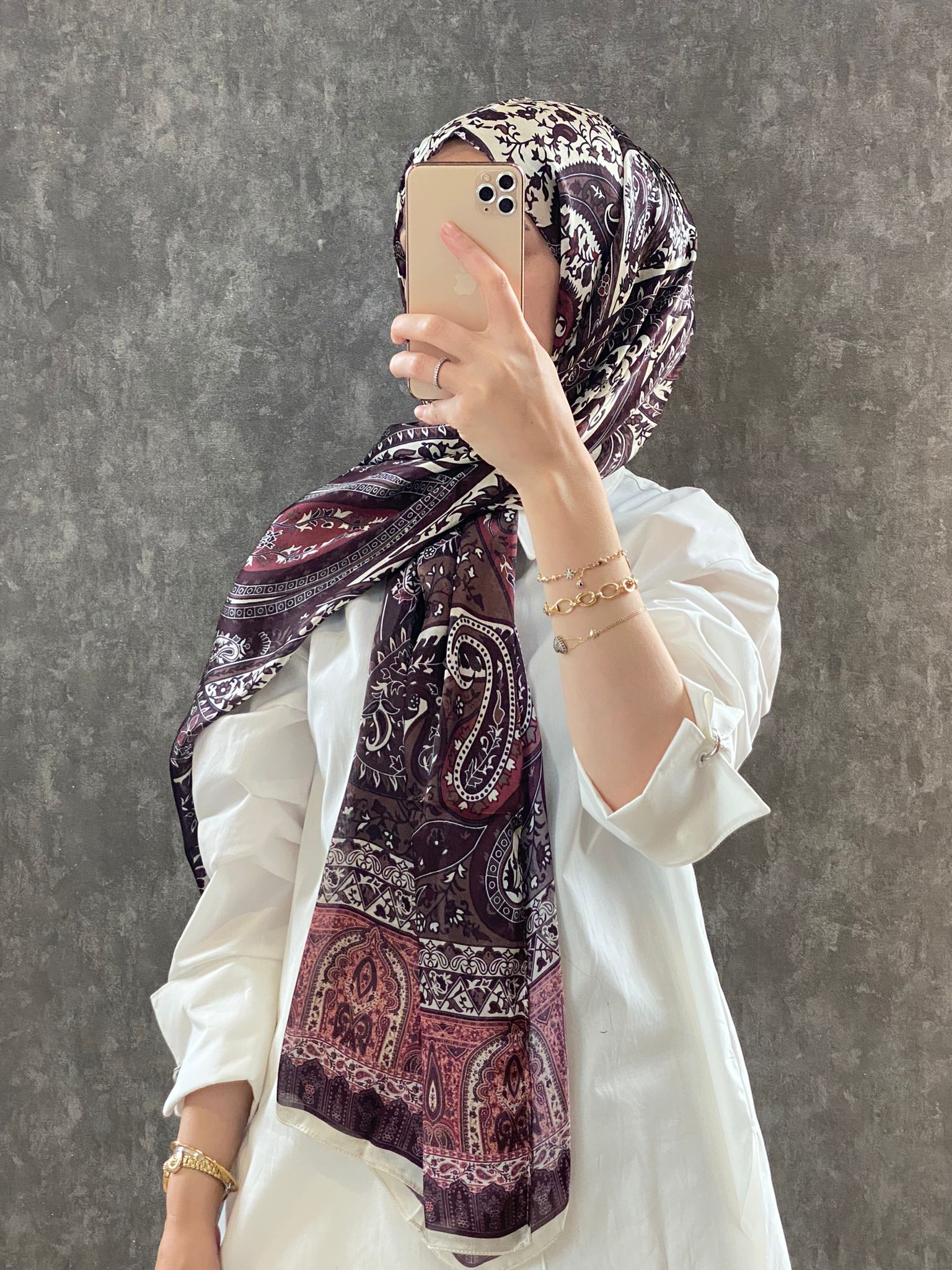 İthal Etro Desen Hint Vual İpek Şal  - İncir - Organic ScarfsOrganic Scarfs