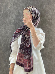 İthal Etro Desen Hint Vual İpek Şal  - İncir - Organic ScarfsOrganic Scarfs