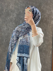 İthal Etro Desen Hint Vual İpek Şal  - İndigo - Organic ScarfsOrganic Scarfs