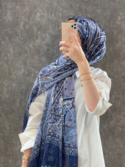 İthal Etro Desen Hint Vual İpek Şal  - Lacivert - Organic ScarfsOrganic Scarfs