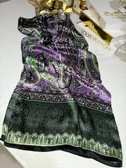 İthal Etro Desen Hint Vual İpek Şal - Mor/Yeşil - Organic ScarfsOrganic Scarfs