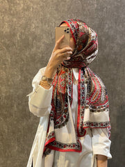 İthal Etro Yeni Sezon İthal Etnik Desen Vual İpek Şal 10041 - Bordo - Organic ScarfsOrganic Scarfs