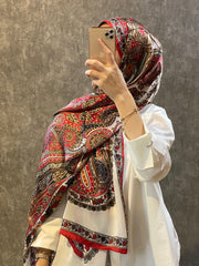 İthal Etro Yeni Sezon İthal Etnik Desen Vual İpek Şal 10041 - Bordo - Organic ScarfsOrganic Scarfs