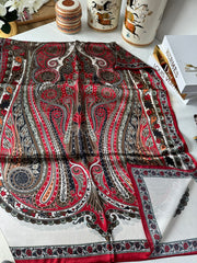 İthal Etro Yeni Sezon İthal Etnik Desen Vual İpek Şal 10041 - Bordo - Organic ScarfsOrganic Scarfs