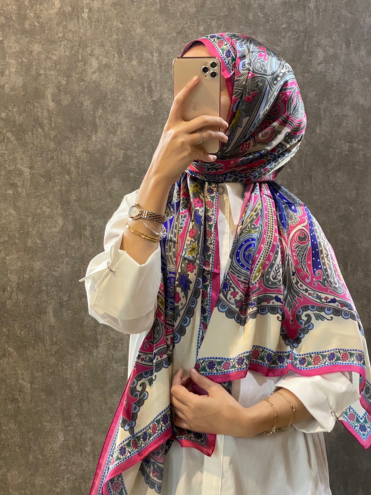 İthal Etro Yeni Sezon İthal Etnik Desen Vual İpek Şal 10041 - Fuşya - Organic ScarfsOrganic Scarfs