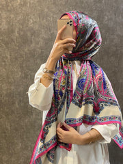 İthal Etro Yeni Sezon İthal Etnik Desen Vual İpek Şal 10041 - Fuşya - Organic ScarfsOrganic Scarfs