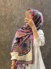 İthal Etro Yeni Sezon İthal Etnik Desen Vual İpek Şal 10041 - Fuşya - Organic ScarfsOrganic Scarfs