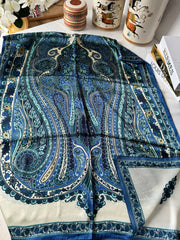 İthal Etro Yeni Sezon İthal Etnik Desen Vual İpek Şal 10041 - Gece Mavisi - Organic ScarfsOrganic Scarfs
