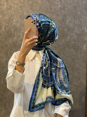 İthal Etro Yeni Sezon İthal Etnik Desen Vual İpek Şal 10041 - Gece Mavisi - Organic ScarfsOrganic Scarfs