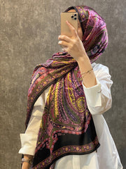İthal Etro Yeni Sezon İthal Etnik Desen Vual İpek Şal 10041 - Gül Kurusu - Organic ScarfsOrganic Scarfs