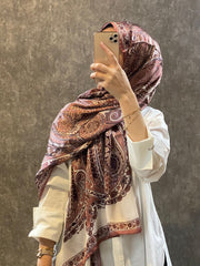 İthal Etro Yeni Sezon İthal Etnik Desen Vual İpek Şal 10041 - İncir - Organic ScarfsOrganic Scarfs