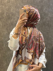 İthal Etro Yeni Sezon İthal Etnik Desen Vual İpek Şal 10041 - Karamel - Organic ScarfsOrganic Scarfs