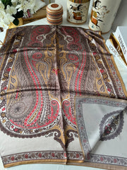 İthal Etro Yeni Sezon İthal Etnik Desen Vual İpek Şal 10041 - Karamel - Organic ScarfsOrganic Scarfs