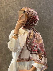 İthal Etro Yeni Sezon İthal Etnik Desen Vual İpek Şal 10041 - Karamel - Organic ScarfsOrganic Scarfs